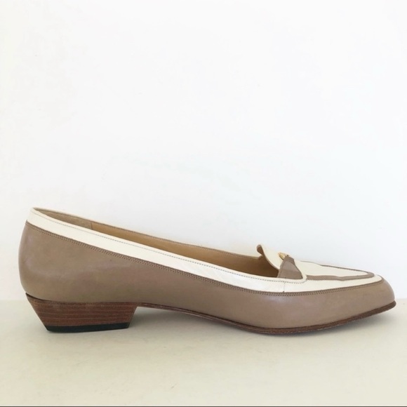 Bally Leather Two Tone Color Block Tan Cream Slip On Loafers - Picture 8 of 14